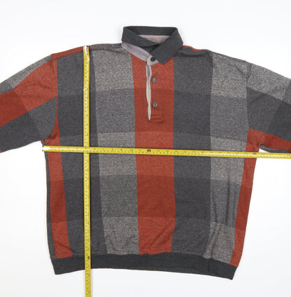 ATWARDSON Men's Grey Check Henley Jumper L Cotton Blend