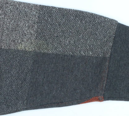 ATWARDSON Men's Grey Check Henley Jumper L Cotton Blend