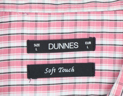 Dunnes Men’s Pink Check Short Sleeve Button-Up Shirt Size L