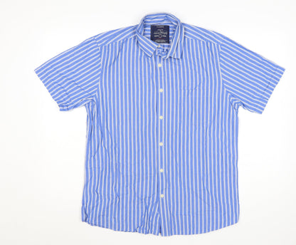 Dunnes Men's Blue Classic Fit Striped Short Sleeve Cotton Shirt M