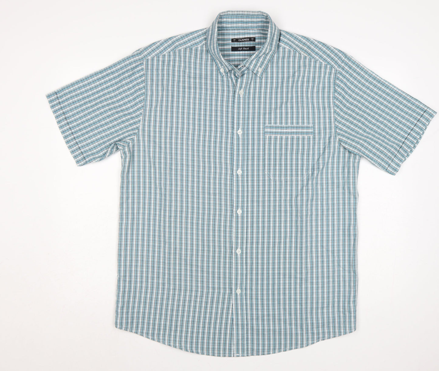 Dunnes Men Blue Check Short Sleeve Button-Down Shirt Size L