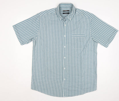 Dunnes Men Blue Check Short Sleeve Button-Down Shirt Size L