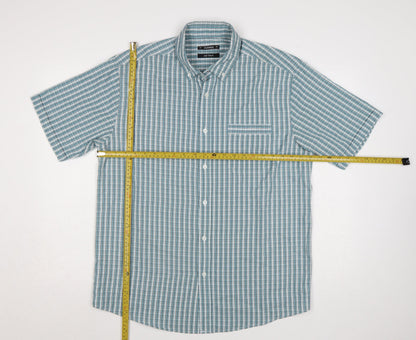 Dunnes Men Blue Check Short Sleeve Button-Down Shirt Size L