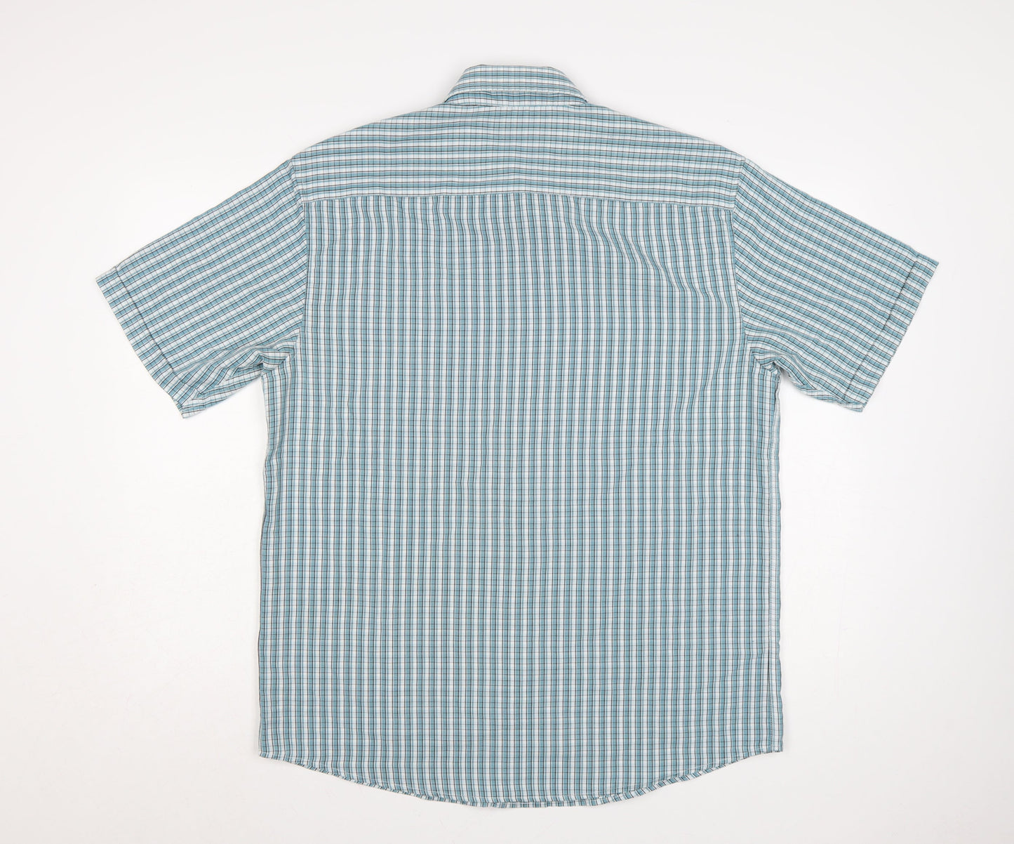 Dunnes Men Blue Check Short Sleeve Button-Down Shirt Size L