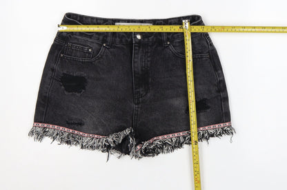 Denim Co. Womens Black Size 10 Cut-Off Distressed Denim Shorts