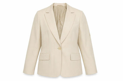 Precis Petite Beige Pinstripe Classic Blazer UK 12 Women's Tailored Jacket