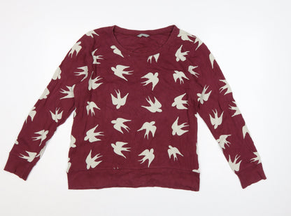 Marks and Spencer Women Burgundy Bird Print Cotton Pullover Sweatshirt Size 14