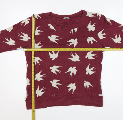 Marks and Spencer Women Burgundy Bird Print Cotton Pullover Sweatshirt Size 14