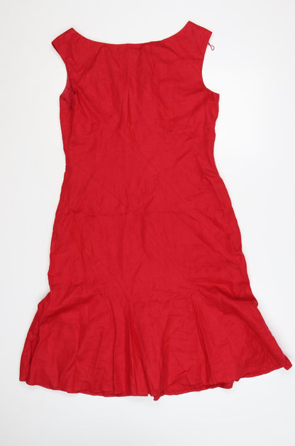 Maggy London Women's Red Linen Sleeveless Sheath Dress Size 8