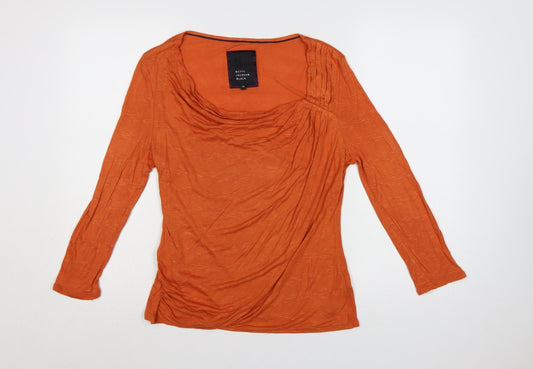 Betty Jackson Black Women Orange Size 14 Cowl Neck Long Sleeve Blouse