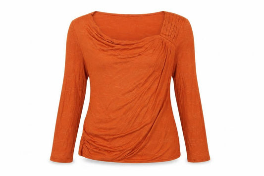 Betty Jackson Black Women Orange Size 14 Cowl Neck Long Sleeve Blouse