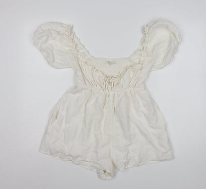 Urban Outfitters Women Ivory Puff Sleeve Playsuit Size S Rayon Blend