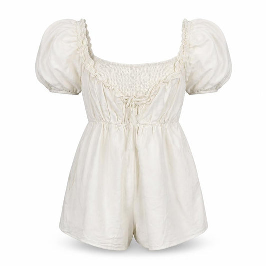Urban Outfitters Women Ivory Puff Sleeve Playsuit Size S Rayon Blend
