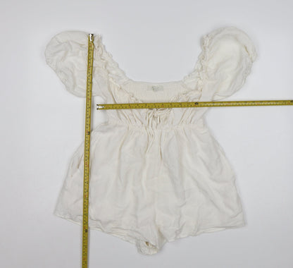 Urban Outfitters Women Ivory Puff Sleeve Playsuit Size S Rayon Blend