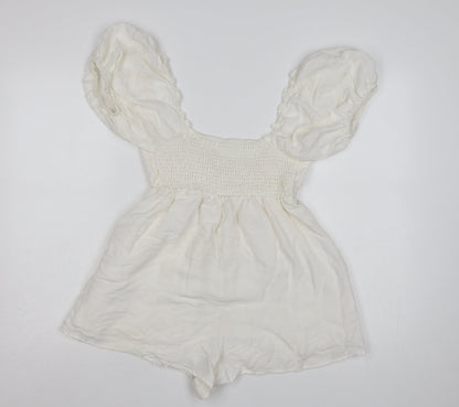 Urban Outfitters Women Ivory Puff Sleeve Playsuit Size S Rayon Blend