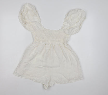Urban Outfitters Women Ivory Puff Sleeve Playsuit Size S Rayon Blend