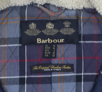 Barbour Women's Black Waxed Parka Coat Size 10 Fur Trim Hood