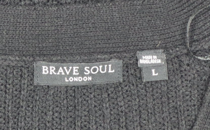 Brave Soul Women's Black L Chunky Knit Open Long Sleeve Cardigan