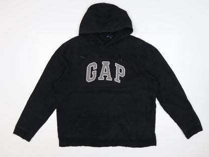 GAP Women Black Large Pullover Hoodie Cotton Blend Logo Design