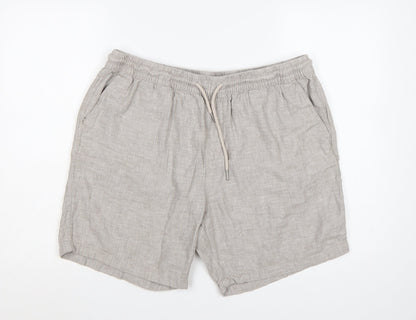 Next Men’s Beige Linen Blend Casual Drawstring Shorts Size L