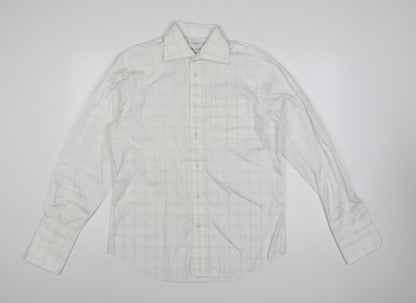 Next Men's White Check Pure Cotton Long Sleeve Button-Up Shirt 15.5in