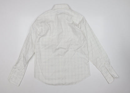 Next Men's White Check Pure Cotton Long Sleeve Button-Up Shirt 15.5in