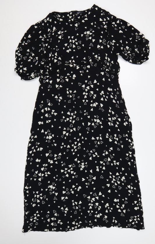 Additional front view of Nobody’s Child Black Heart Print Midi A-Line Dress women’s, size UK 16