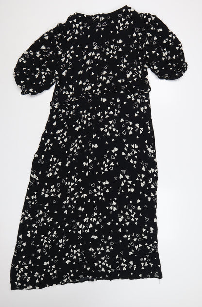 Nobody’s Child Black Heart Print Midi A-Line Dress Womens Size 16