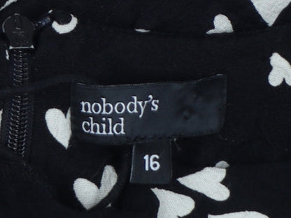 Nobody’s Child Black Heart Print Midi A-Line Dress Womens Size 16