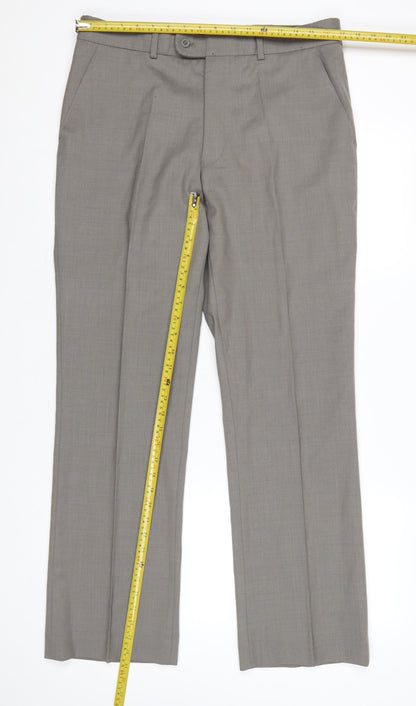 Burton Men's Grey Wool Blend Regular Fit Dress Trousers 34in