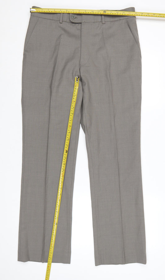 Burton Men's Grey Wool Blend Regular Fit Dress Trousers 34in