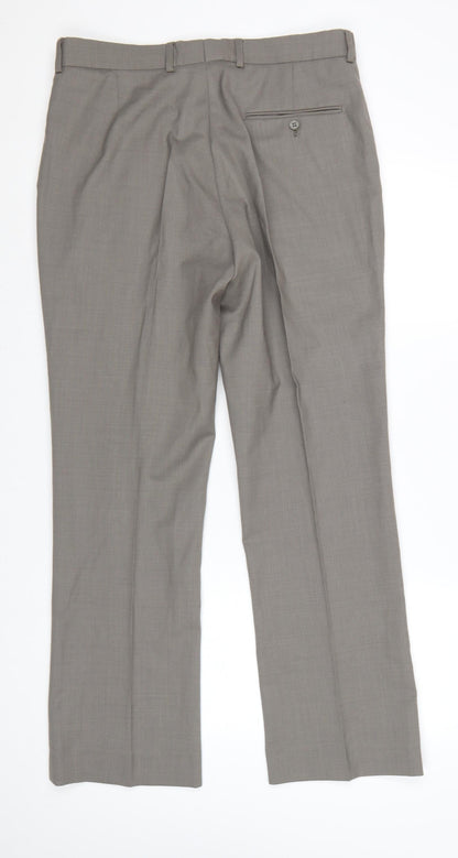 Burton Men's Grey Wool Blend Regular Fit Dress Trousers 34in