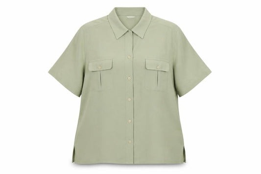 Berkertex Women Green Size 20 Button-Up Short Sleeve Shirt