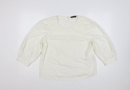 Marks and Spencer Womens Ivory 3/4 Sleeve Cotton Tunic Blouse Size 10