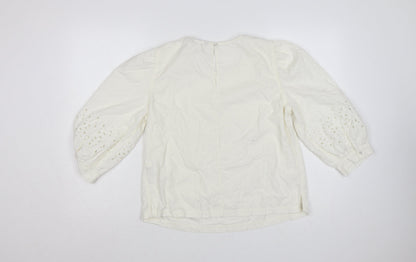 Marks and Spencer Womens Ivory 3/4 Sleeve Cotton Tunic Blouse Size 10