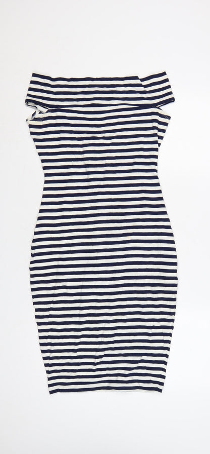 French Connection Women Blue White Striped Bodycon Dress Size 8