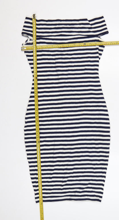 French Connection Women Blue White Striped Bodycon Dress Size 8