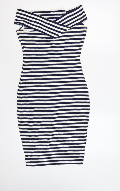 French Connection Women Blue White Striped Bodycon Dress Size 8