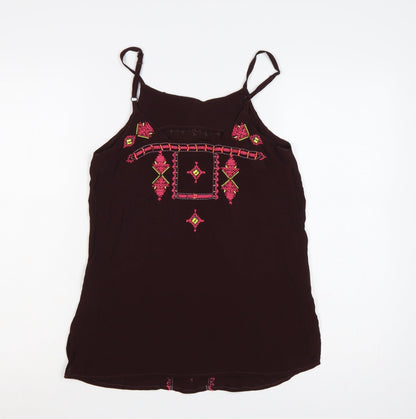 Monsoon Women Brown Bohemian Embroidered Camisole Top Size 10