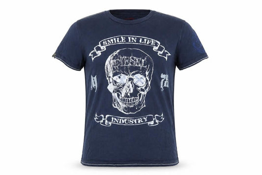 Diesel Women's Blue Graphic Skull T-Shirt L Cotton Casual Rock Style