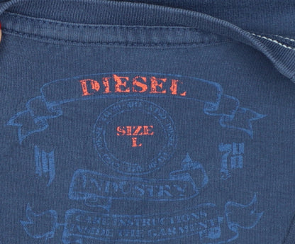 Diesel Women's Blue Graphic Skull T-Shirt L Cotton Casual Rock Style