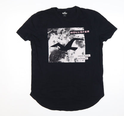 Hollister Men's Black Graphic Print Crew Neck Cotton T-Shirt L
