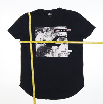 Hollister Men's Black Graphic Print Crew Neck Cotton T-Shirt L