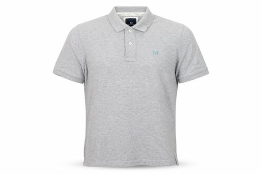 Front view of Crew Clothing Men's Grey Polo Shirt L Regular Fit Cotton Blend