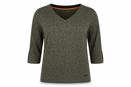 Weird Fish Womens Green Polka Dot V-Neck Jersey Top Size 16 3/4 Sleeve