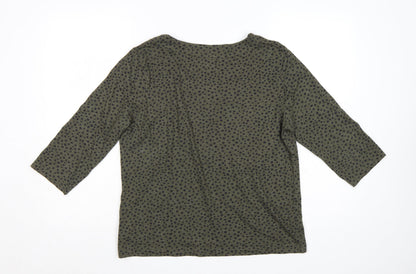 Weird Fish Womens Green Polka Dot V-Neck Jersey Top Size 16 3/4 Sleeve