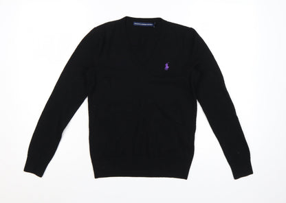 Ralph Lauren Women Black V-Neck Merino Wool Jumper M