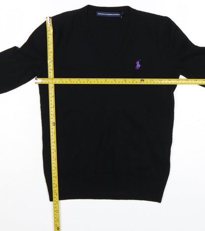 Ralph Lauren Women Black V-Neck Merino Wool Jumper M