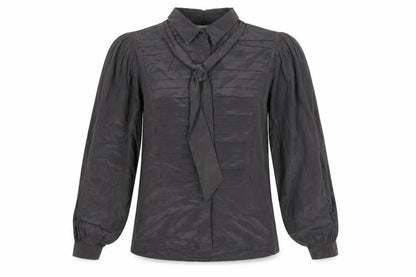 Elgé Womens Grey Silk Classic Pleated Tie Blouse Size 8