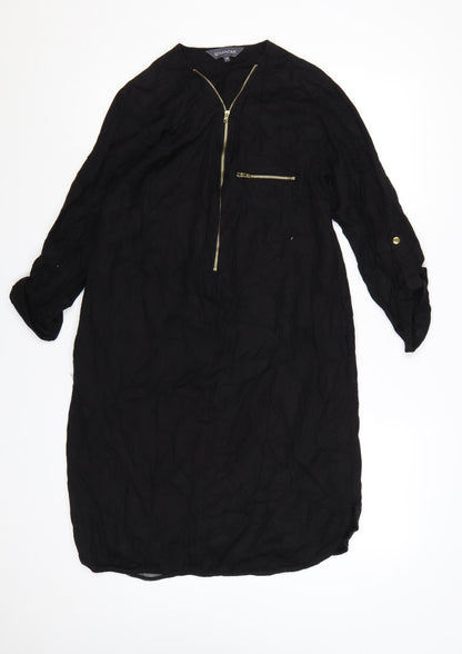 Sosandar Women’s Black Knee Length Zip Shirt Dress Size 10